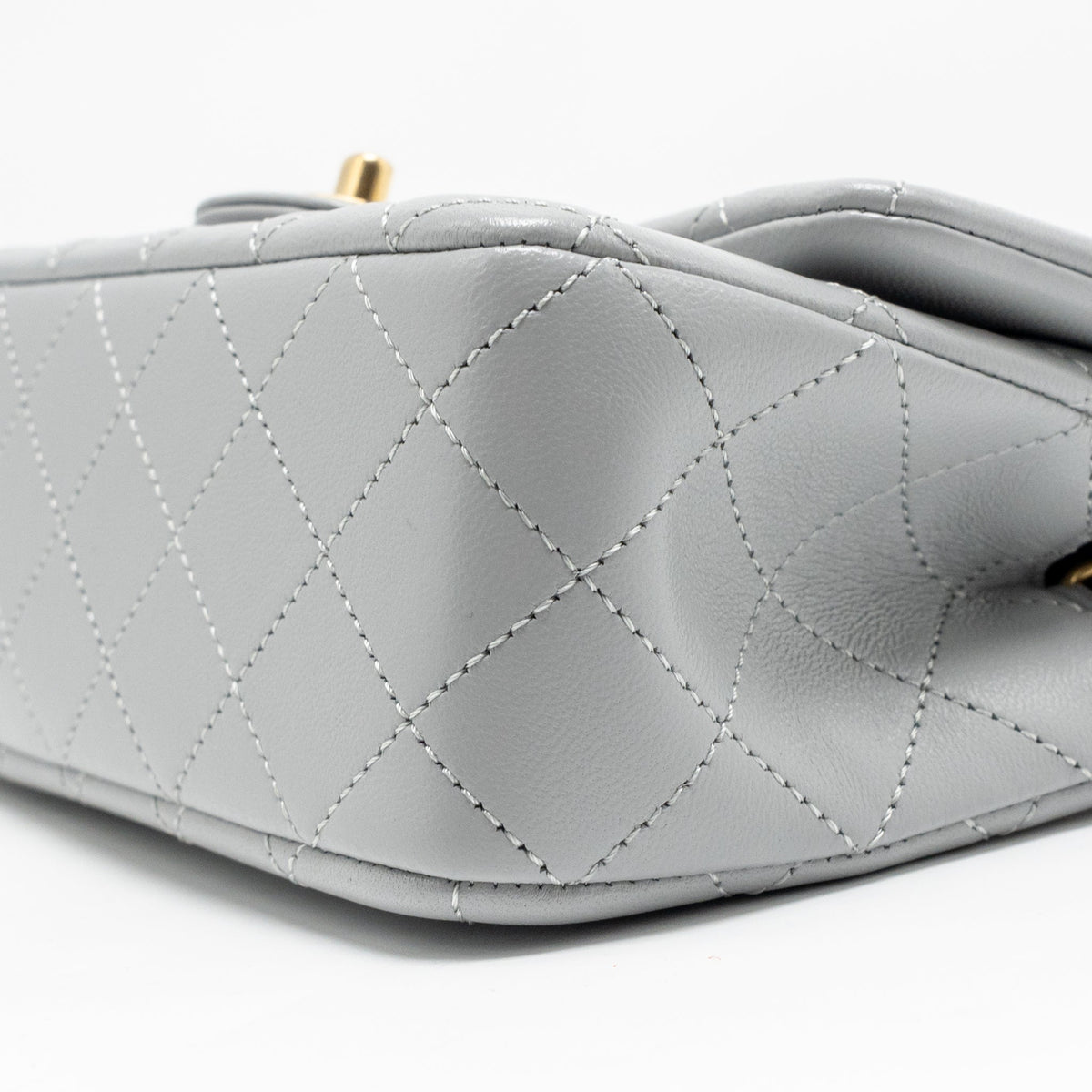 CHANEL PEARL CRUSH MINI RECTANGULAR FLAP BAG LAMBSKIN GREY GHW (MICROCHIP)