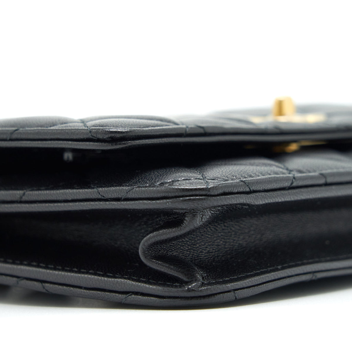 CHANEL PEARL CRUSH WALLET ON CHAIN LAMBSKIN BLACK GHW