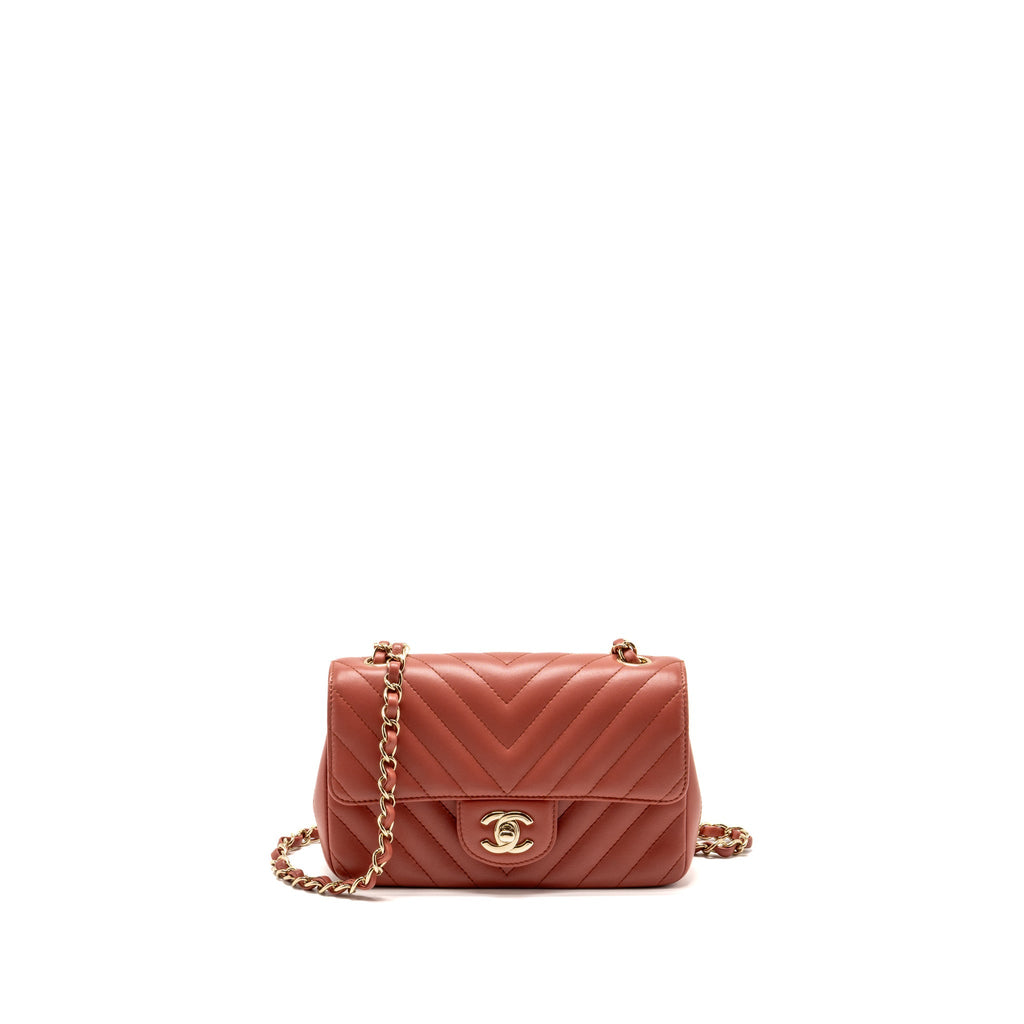 Chanel Mini Rectangular Flap Bag Lambskin Dark Pink LGHW