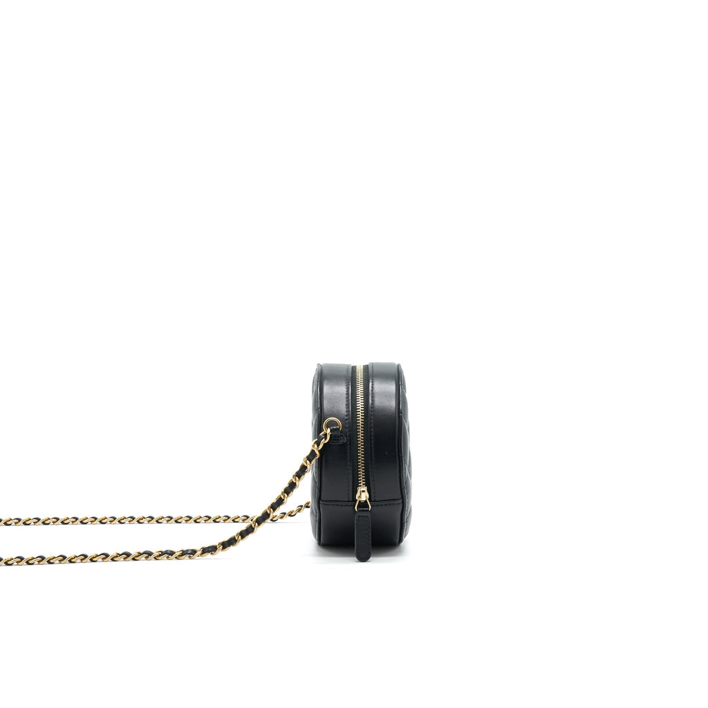 CHANEL ROUND CLUTCH WITH CHAIN BLACK BRUSHED GHW