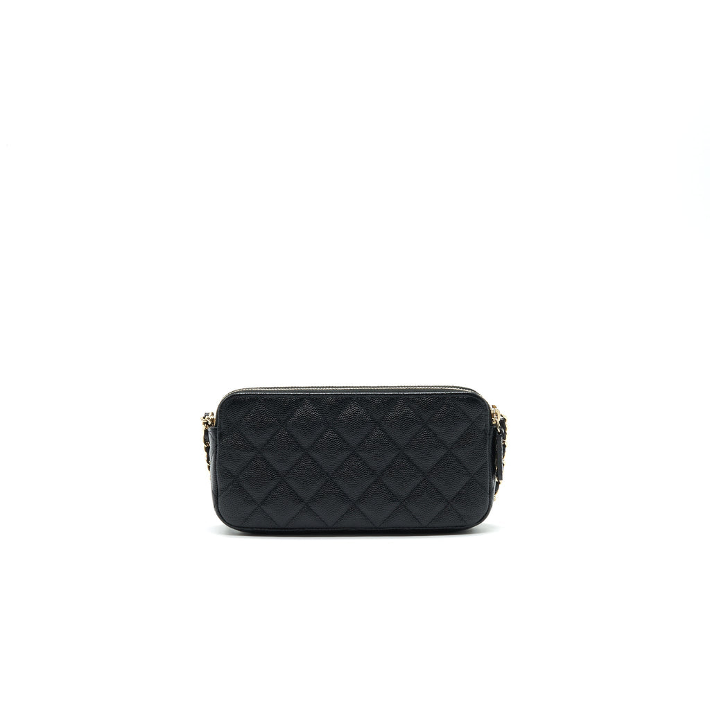 CHANEL DOUBLE ZIP WALLET ON CHAIN CAVIAR BLACK LGHW