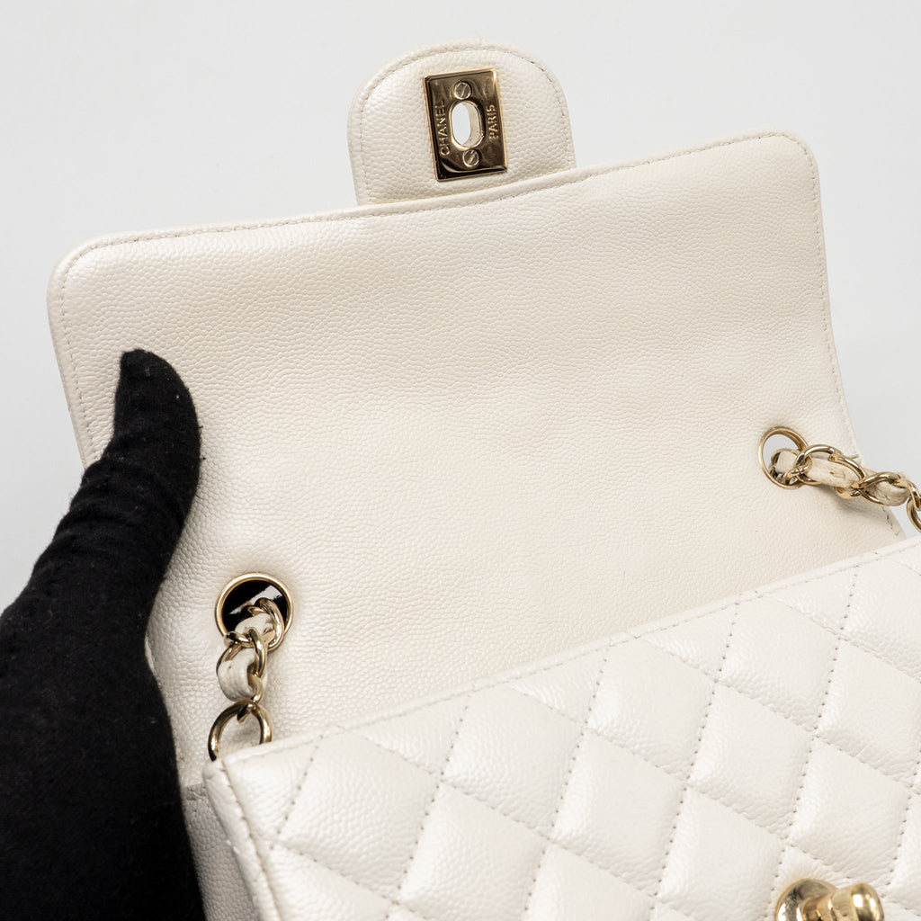 CHANEL MINI RECTANGULAR FLAP BAG CAVIAR WHITE LGHW