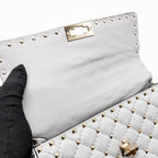 VALENTINO MEDIUM ROCKSTUD SPIKE BAG LAMBSKIN NAPPA LIGHT GREY LGHW