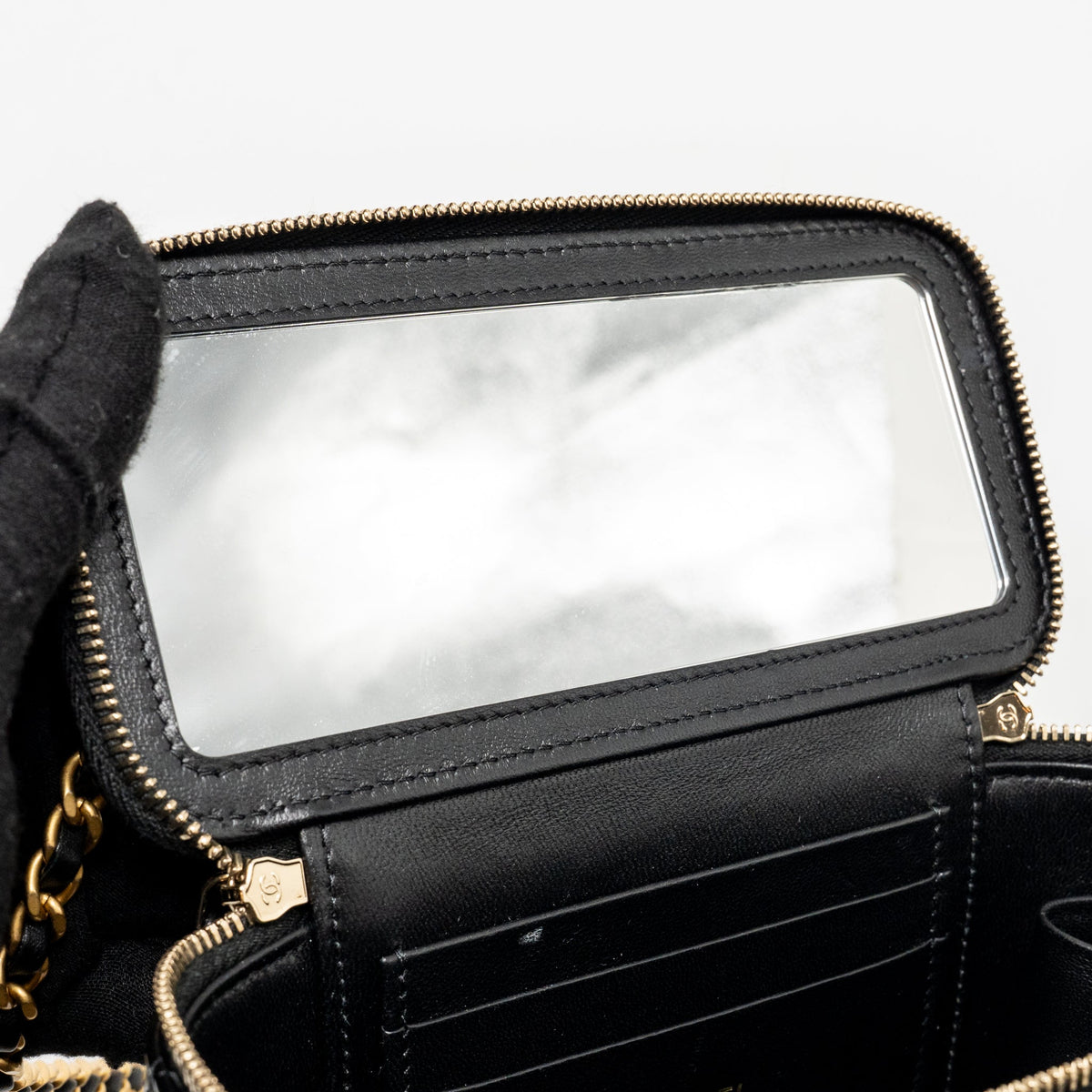 Chanel Letter Logo Detailed Top Handle Long Vanity Shiny Calfskin Black GHW (Microchip)