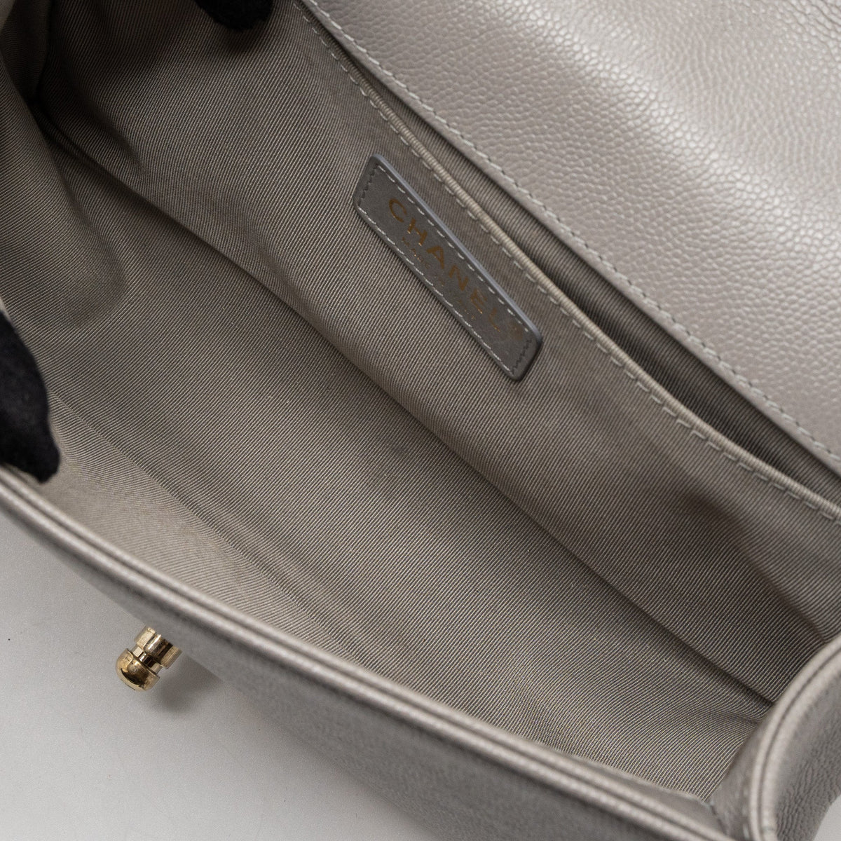 CHANEL MEDIUM BOY BAG CAVIAR LIGHT GREY LGHW