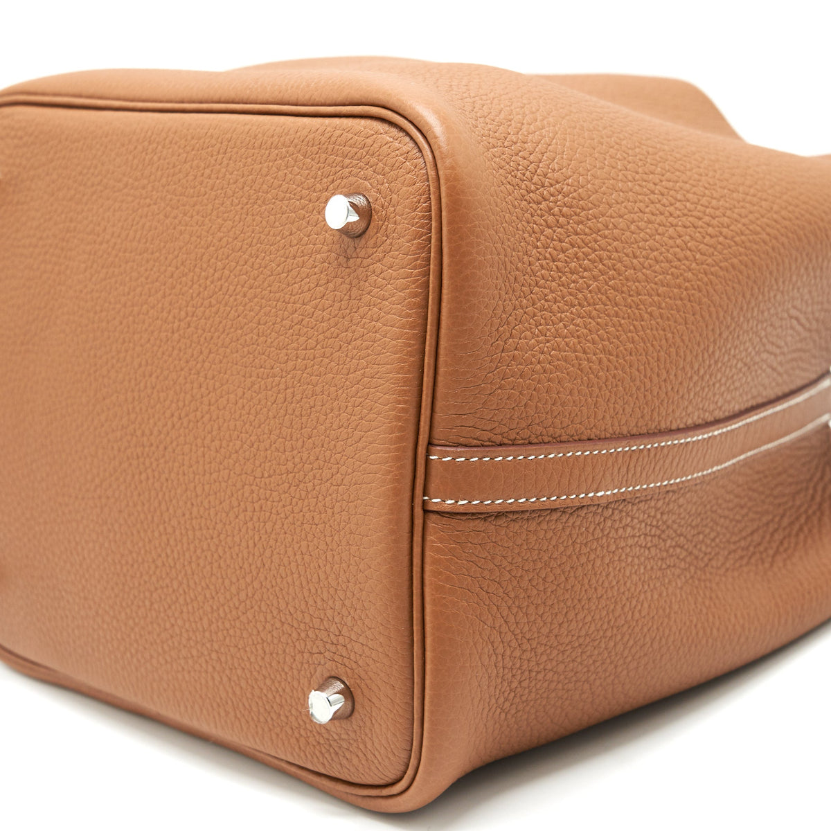 HERMES PICOTIN 22 LOCK BAG GOLD WITH BLUE BRUME HANDLE SHW