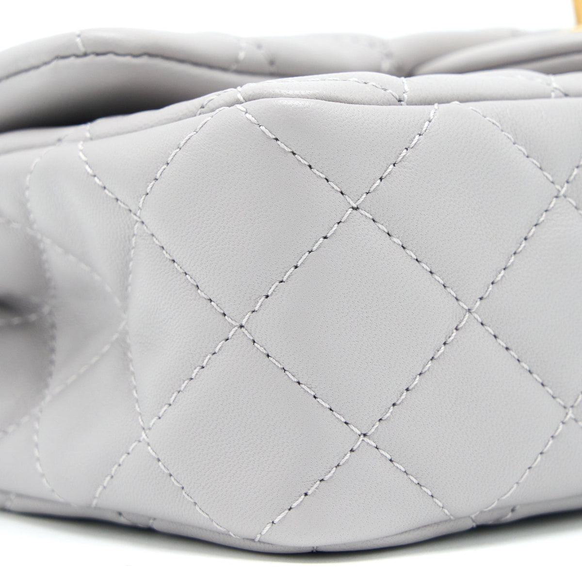CHANEL PEARL CRUSH MINI RECTANGULAR LAMBSKIN GREY BRUSHED GHW(MICROCHIP)