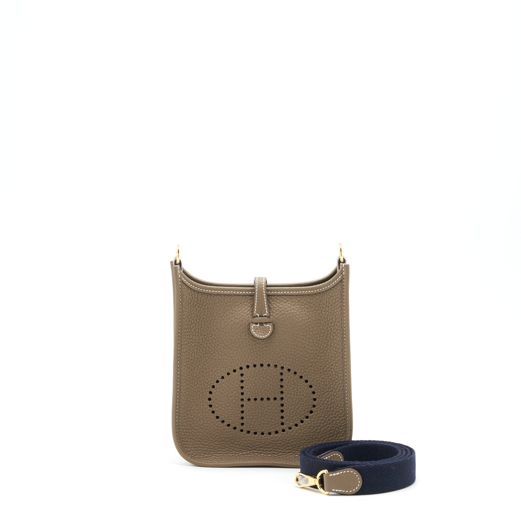 Hermes mini Evelyne Etoupe/ blue indigo GHW