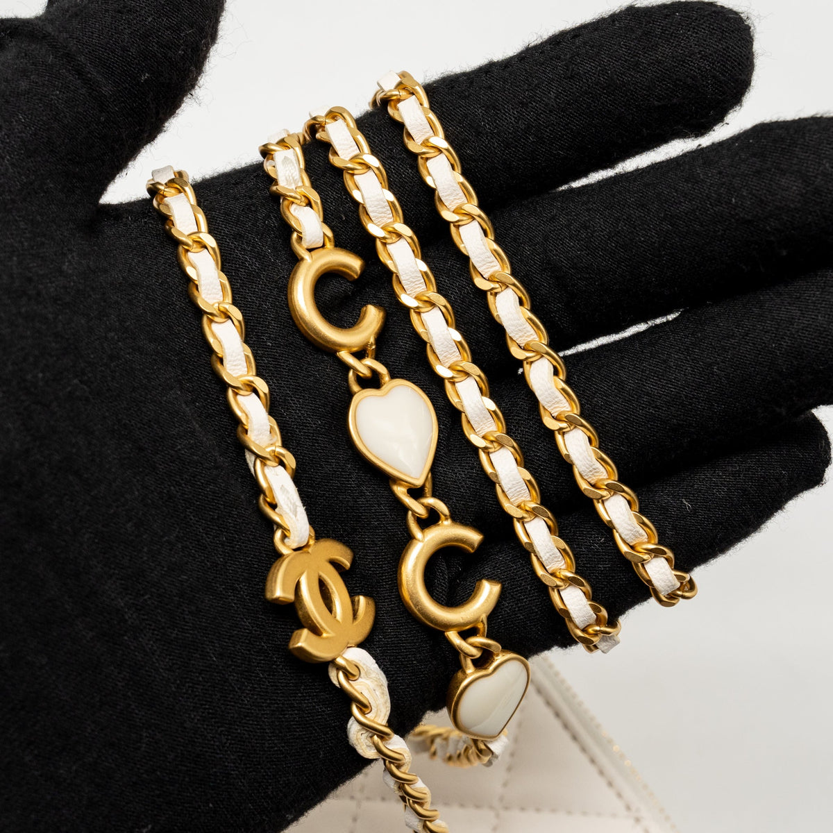 Chanel 22K Long Vanity with Coco Love Detailed Chain Lambskin White GHW（Microchip)