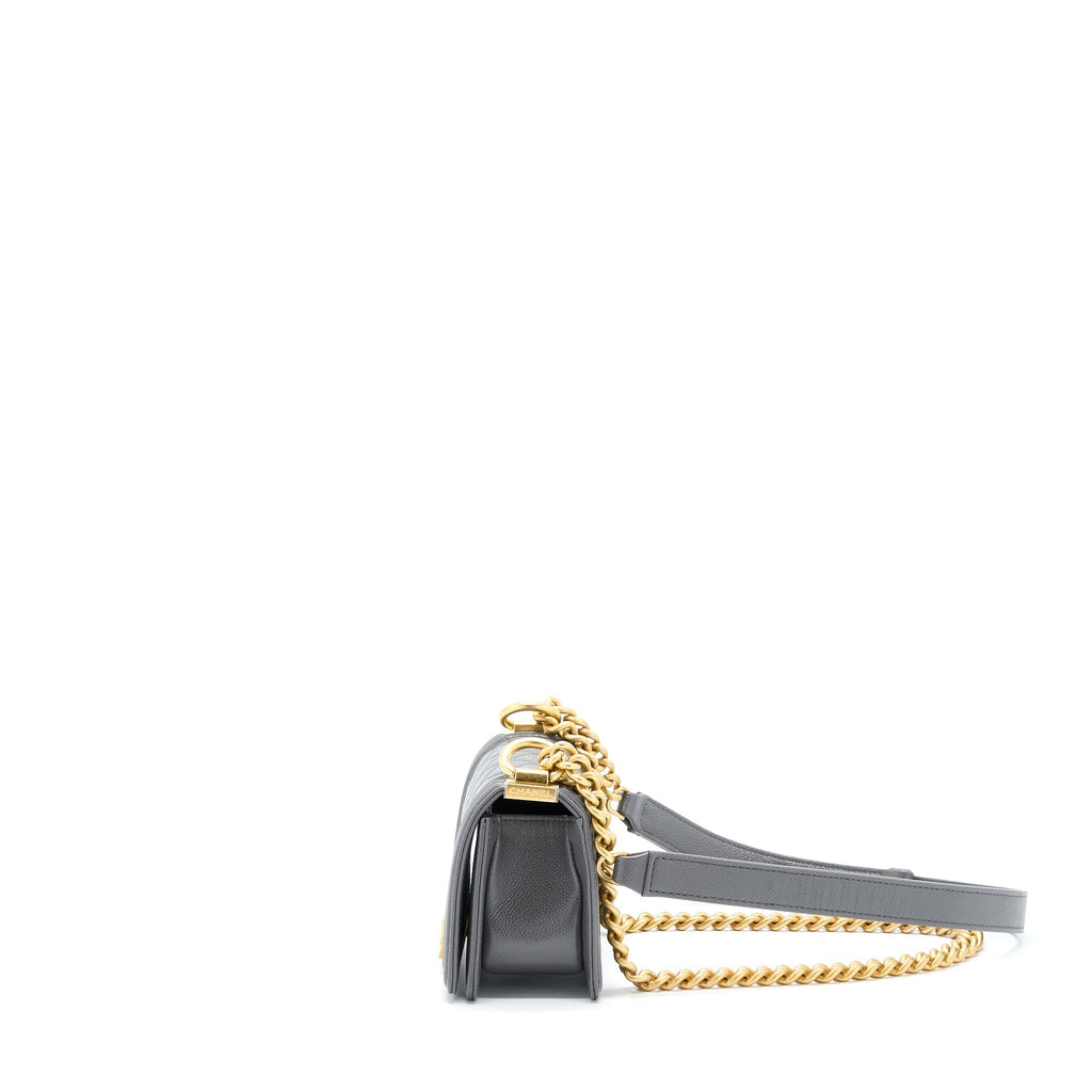 CHANEL MINI BOY BAG CAVIAR GREY BRUSHED GHW (MICROCHIP)