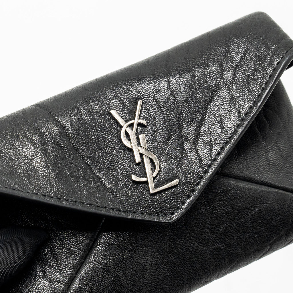 Saint Laurent/YSL Cassandre Envelope Card Case Grained Lambskin Black SHW