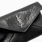 Saint Laurent/YSL Cassandre Envelope Card Case Grained Lambskin Black SHW