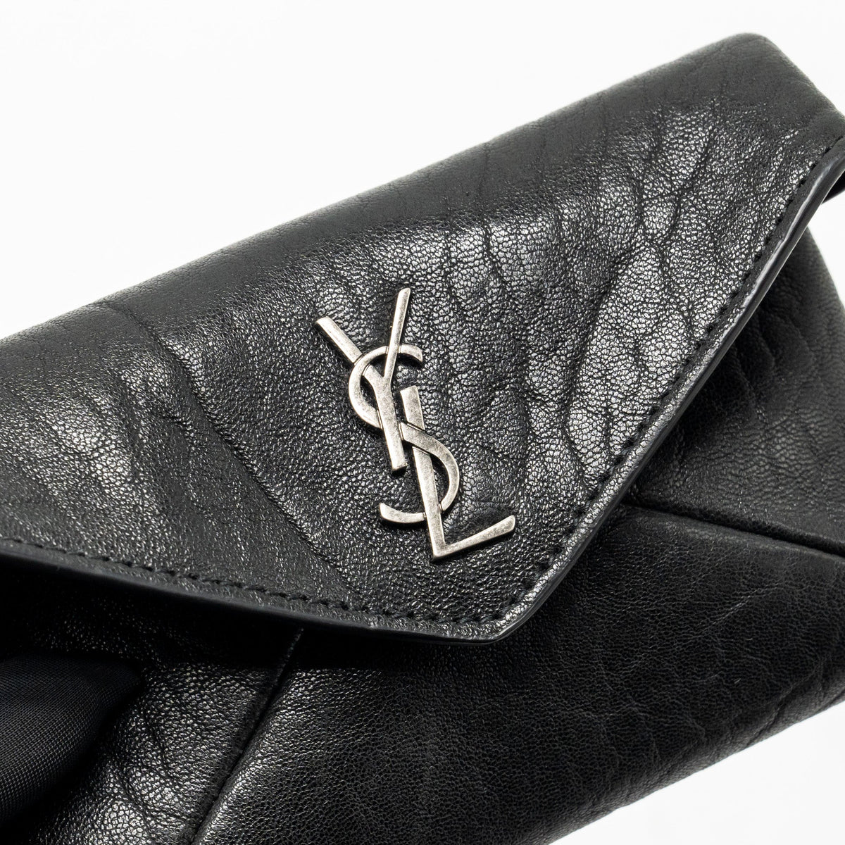 Saint Laurent/YSL Cassandre Envelope Card Case Grained Lambskin Black SHW
