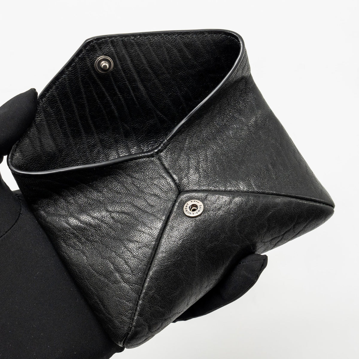 Saint Laurent/YSL Cassandre Envelope Card Case Grained Lambskin Black SHW