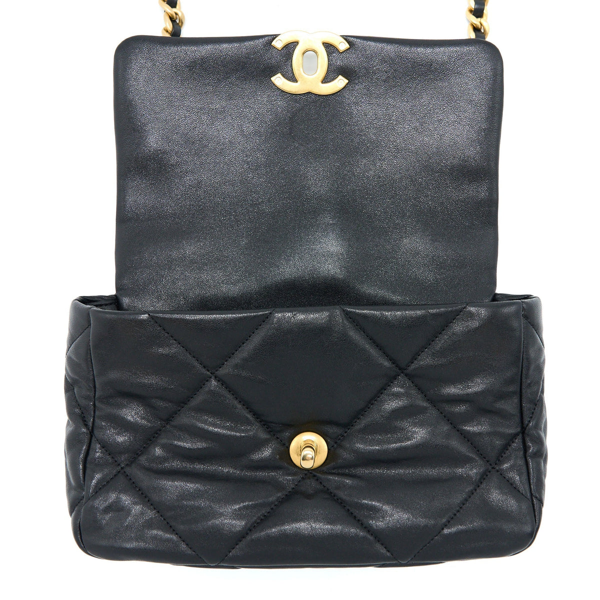 CHANEL SMALL 19 BAG GOATSKIN BLACK MULTICOLOUR HARDWARE