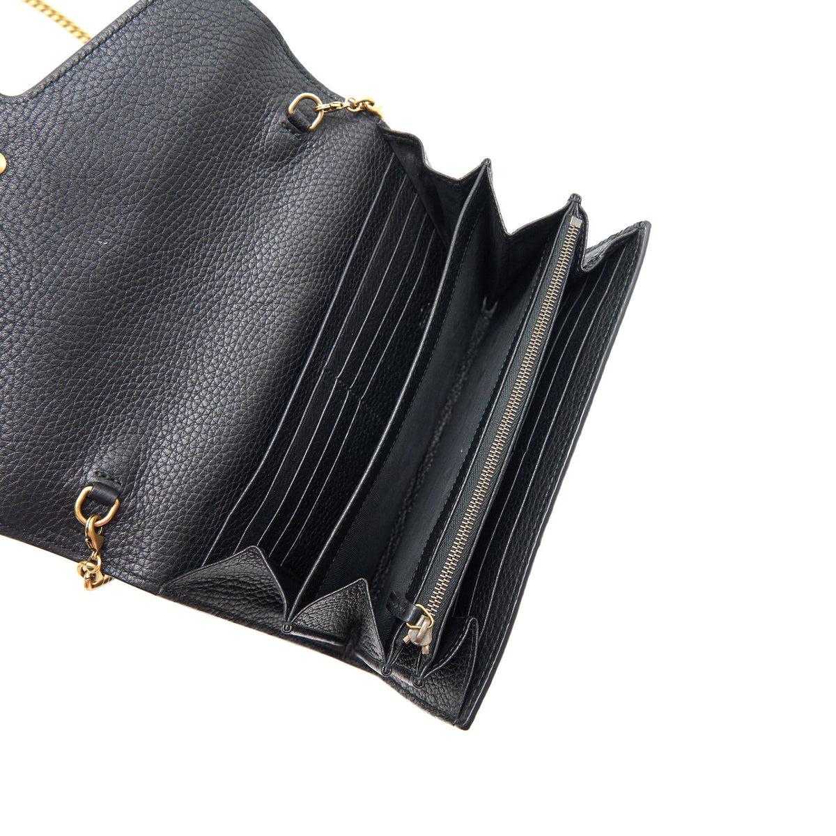 GUCCI GRAINED CALFSKIN GG LOGO WALLET ON CHAIN WITH GHW