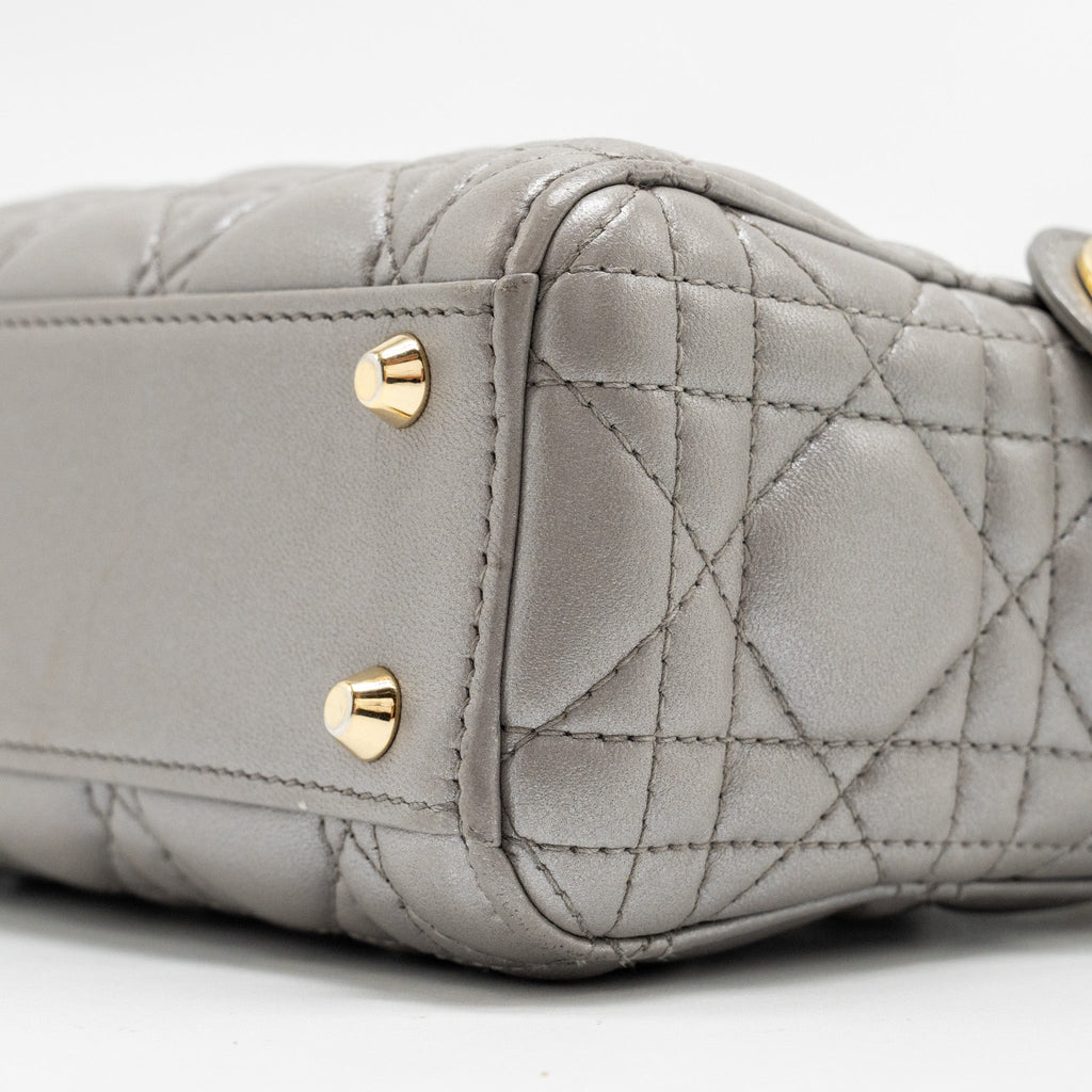 DIOR MINI LADY DIOR LAMBSKIN IRIDESCENT GREY LGHW
