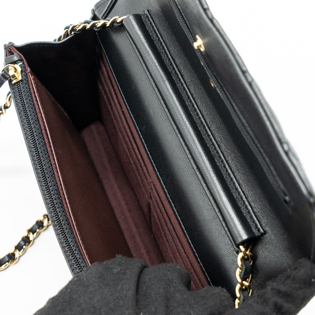 CHANEL CLASSIC WALLET ON CHAIN LAMBSKIN BLACK GHW