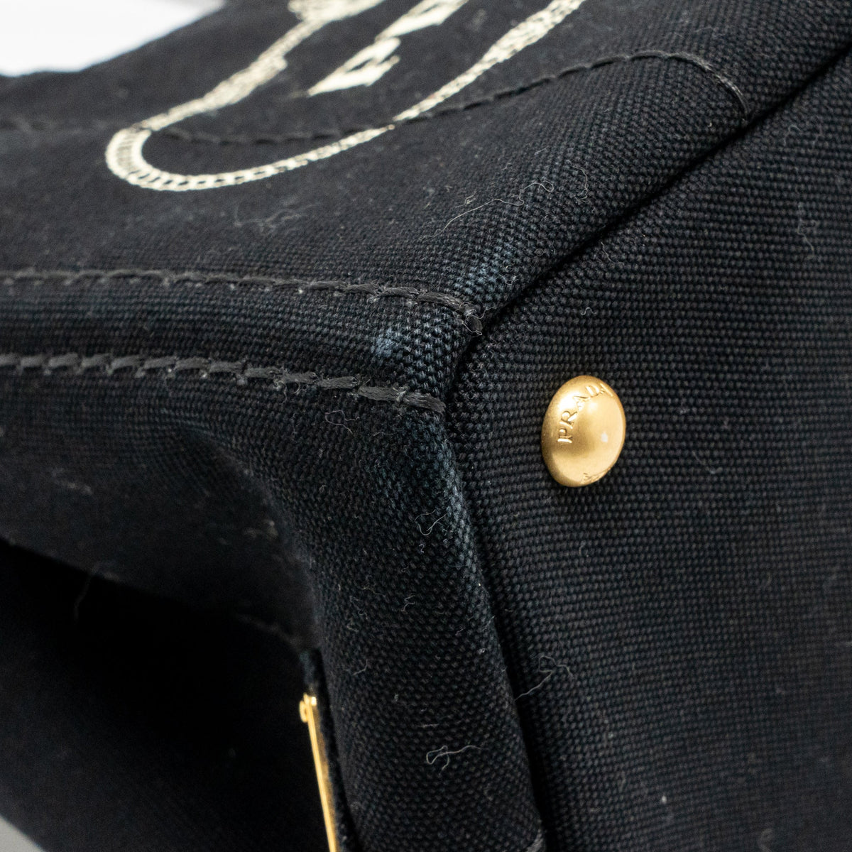 Prada Small Canapa Tote Bag Canvas Black/White GHW