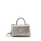 CHANEL SMALL COCO HANDLE 24CM CAVIAR METALLIC SILVER GHW