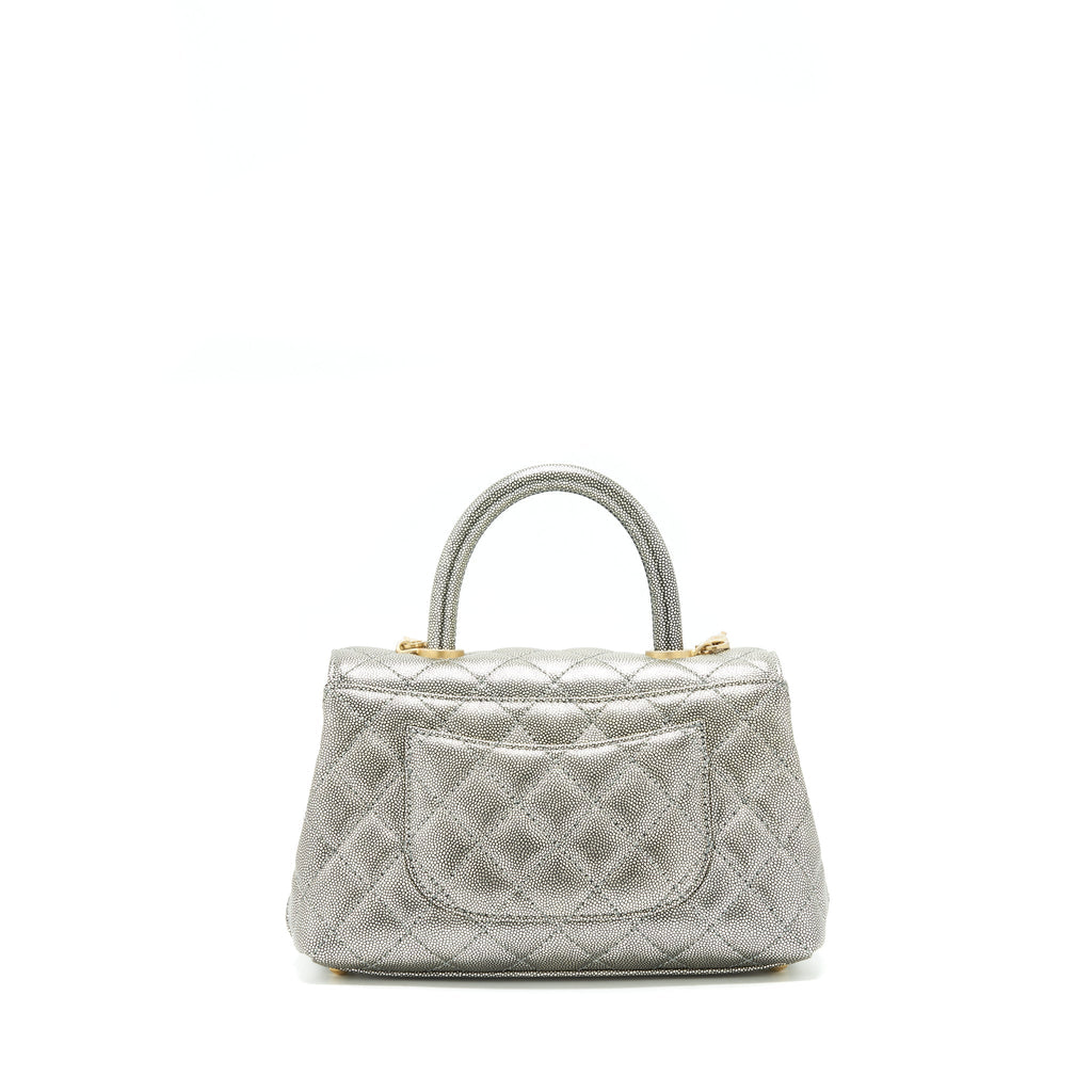 CHANEL SMALL COCO HANDLE 24CM CAVIAR METALLIC SILVER GHW