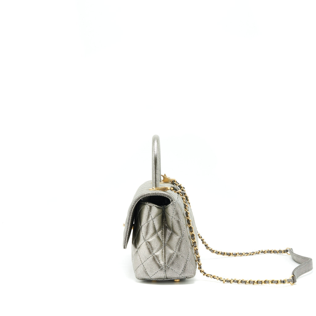 CHANEL SMALL COCO HANDLE 24CM CAVIAR METALLIC SILVER GHW