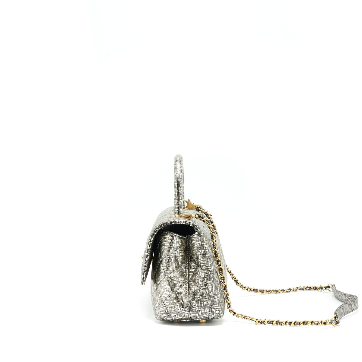 CHANEL SMALL COCO HANDLE 24CM CAVIAR METALLIC SILVER GHW