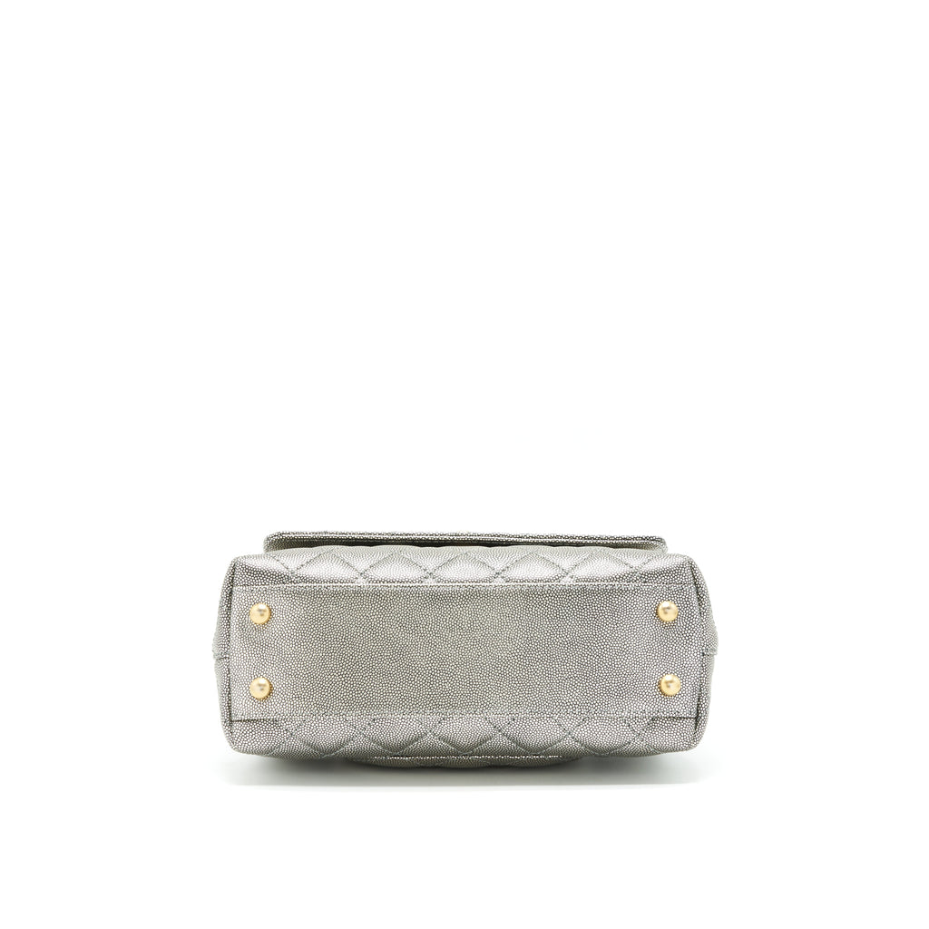 CHANEL SMALL COCO HANDLE 24CM CAVIAR METALLIC SILVER GHW