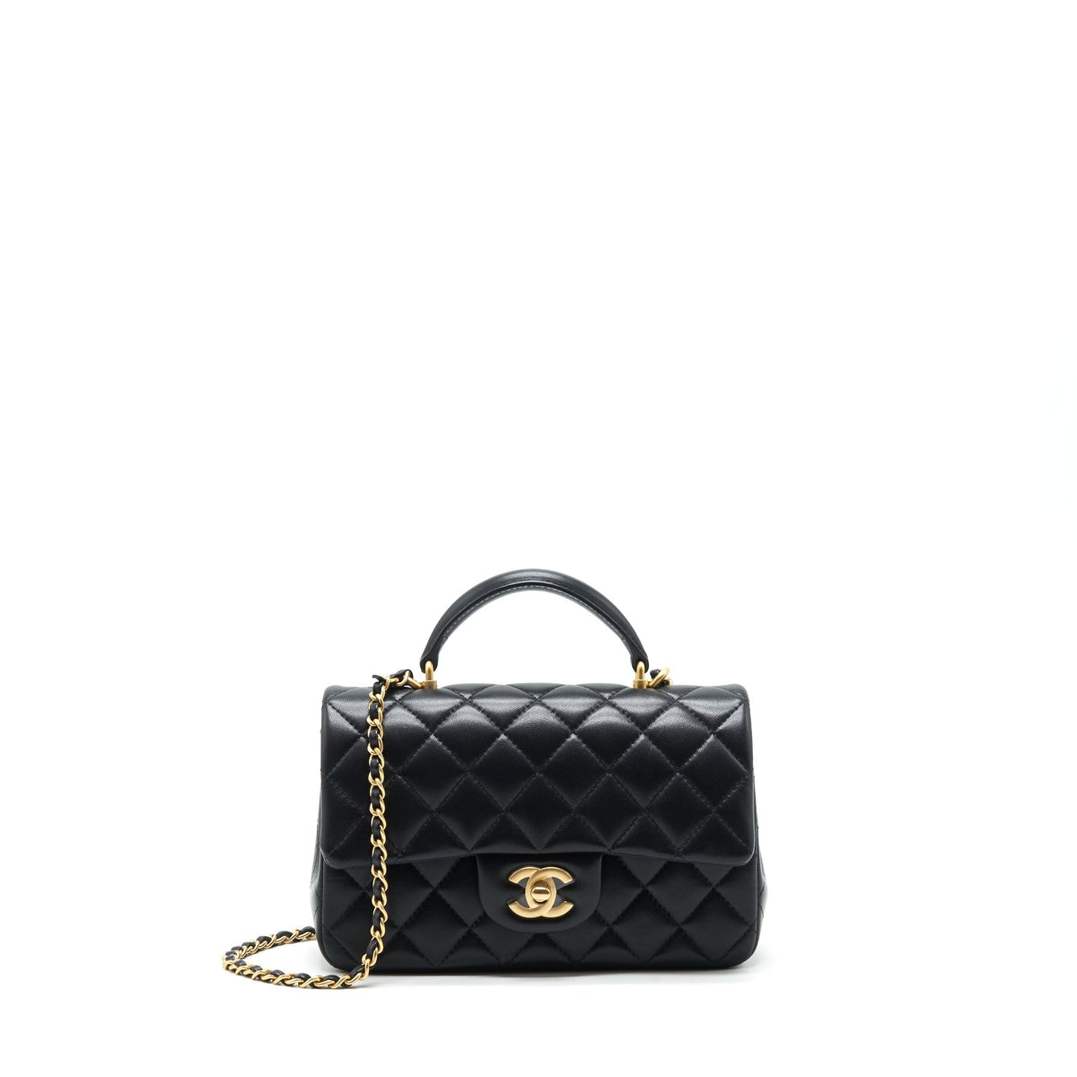 CHANEL TOP HANDLE RECTANGULAR FLAP BAG LAMBSKIN GHW