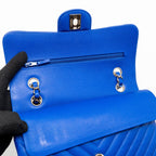 Chanel small classic double flap bag chevron caviar blue GHW