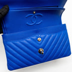 Chanel small classic double flap bag chevron caviar blue GHW