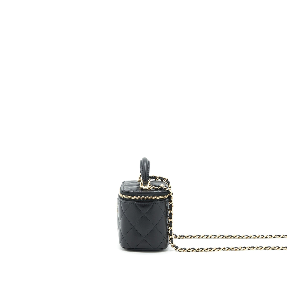 CHANEL 22P TOP HANDLE MINI VANITY WITH CHAIN WITH MIRROR INSIDE LAMBSKIN BLACK LGHW