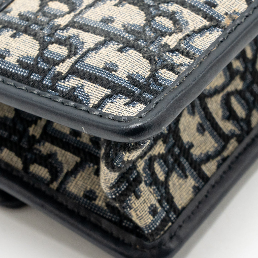 Dior 30 Montaigne East-West Bag with Chain Dior Oblique Jacquard/Calfskin Navy GHW