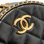 CHANEL ROUND VANITY WITH CHAIN LAMBSKIN BLACK GHW (MICROCHIP)