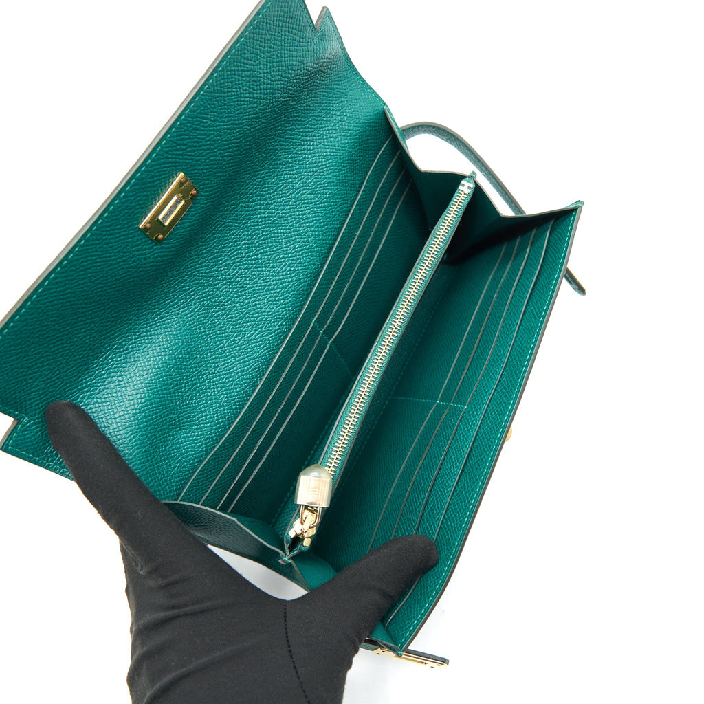 HERMES KELLY LONG WALLET Z6 MALACHITE EPSOM GHW