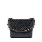CHANEL LARGE GABRIELLE HOBO BAG CHEVRON CALFSKIN BLACK WITH GOLD/SLIVER HARDWARE