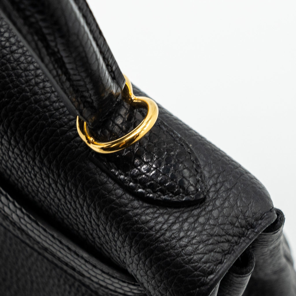 HERMES TOUCH KELLY 25 TOGO / LIZARD BLACK GHW