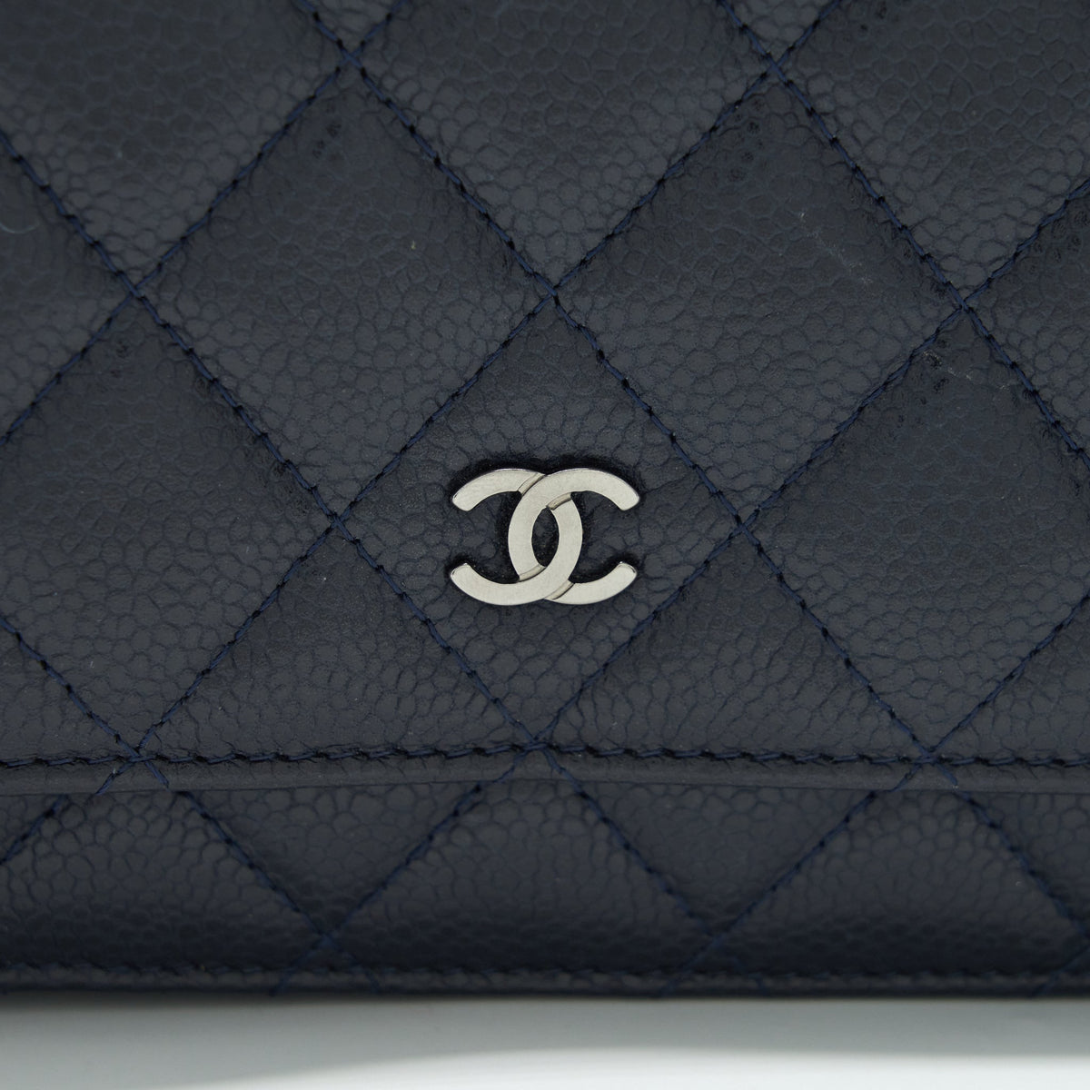 CHANEL CLASSIC WALLET ON CHAIN CAVIAR NAVY RUTHENIUM HARDWARE