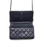CHANEL CLASSIC WALLET ON CHAIN CAVIAR NAVY RUTHENIUM HARDWARE