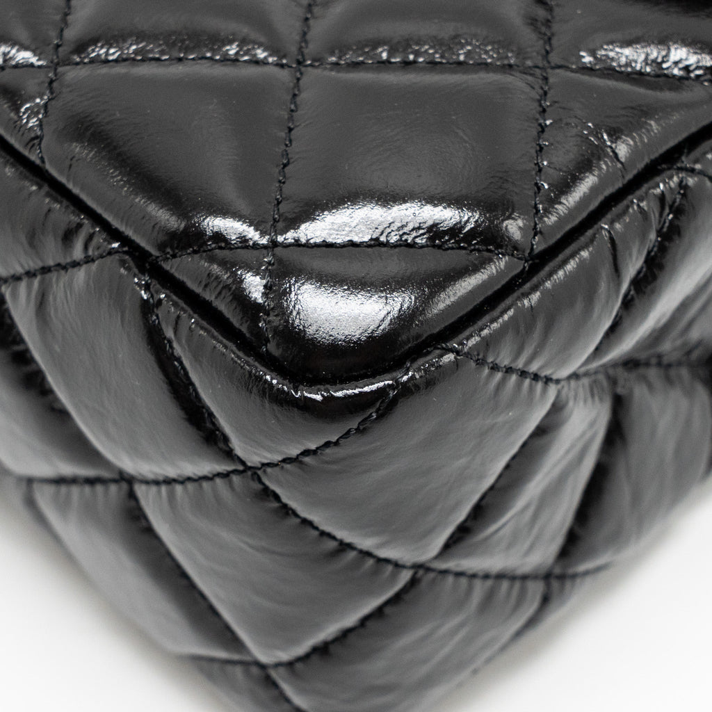 CHANEL HOBO BAG SHINY CALFSKIN BLACK BRUSHED GHW