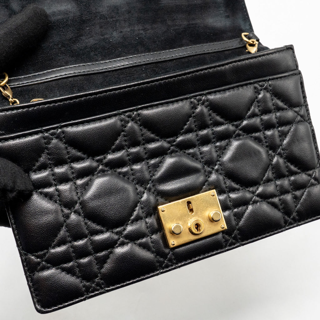 DIOR DIORADDICT WALLET ON CHAIN CANNAGE LEATHER BLACK GHW