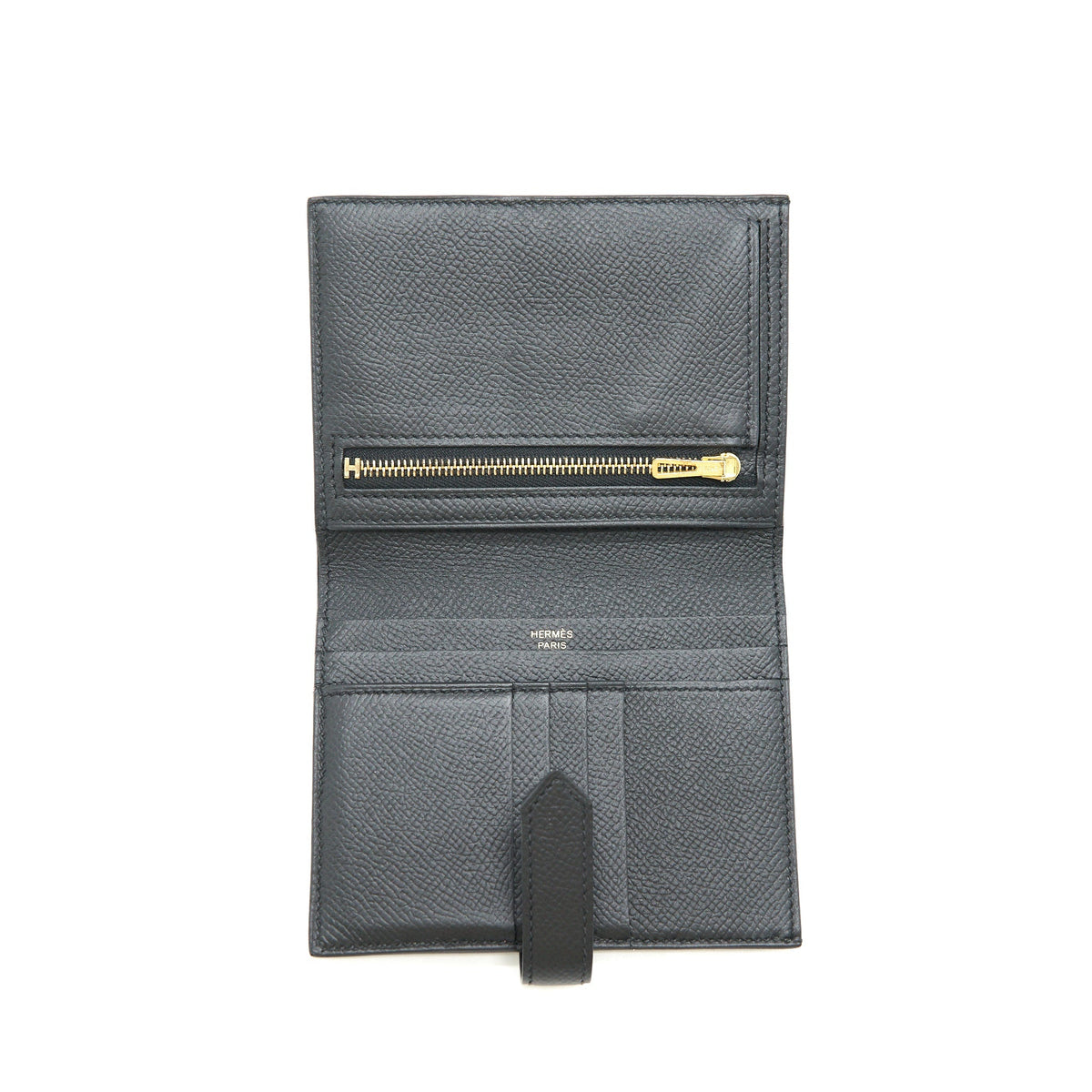 Hermes Bearn Compact Wallet Black GHW