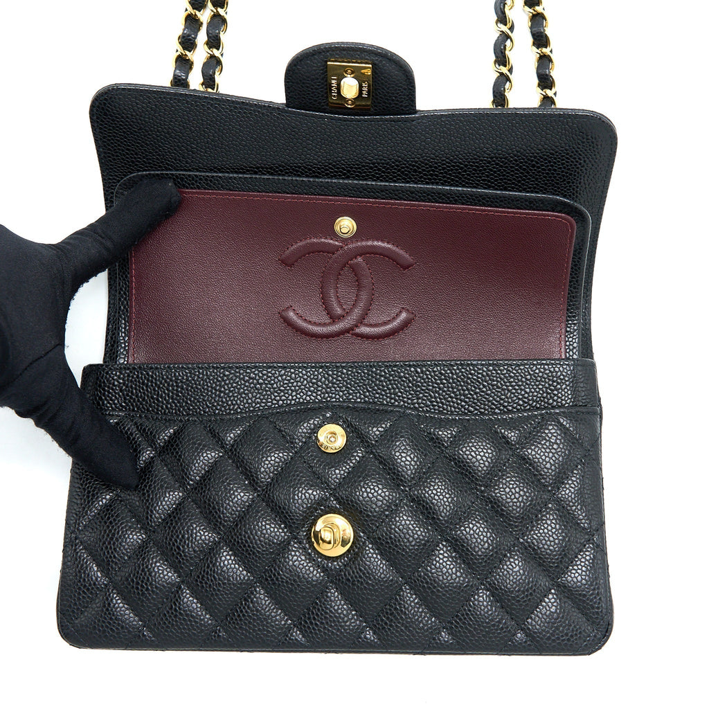 CHANEL SMALL CLASSIC FLAP BAG CAVIAR BLACK GHW (MICROCHIP)