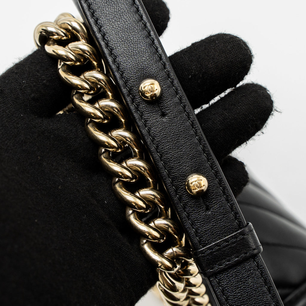 CHANEL SMALL CHEVRON BOY BAG LAMBSKIN BLACK GHW