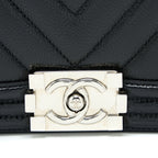 CHANEL SMALL CHEVRON BOY BAG SHINY GRAINED CALFSKIN BLACK SHW