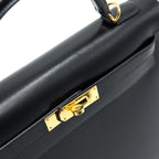 HERMES KELLY32 BOX LEATHER BLACK GHW (SHOULDER STAP MISSING)