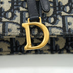 DIOR SADDLE POUCH WITH CHAIN BLUE DIOR OBLIQUE JACQUARD GHW