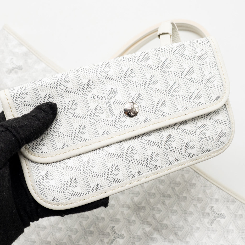 Goyard Saint Louis PM Tote Bag COCUR GOYARD Goyardine Canvas/Leather White/Grey SHW