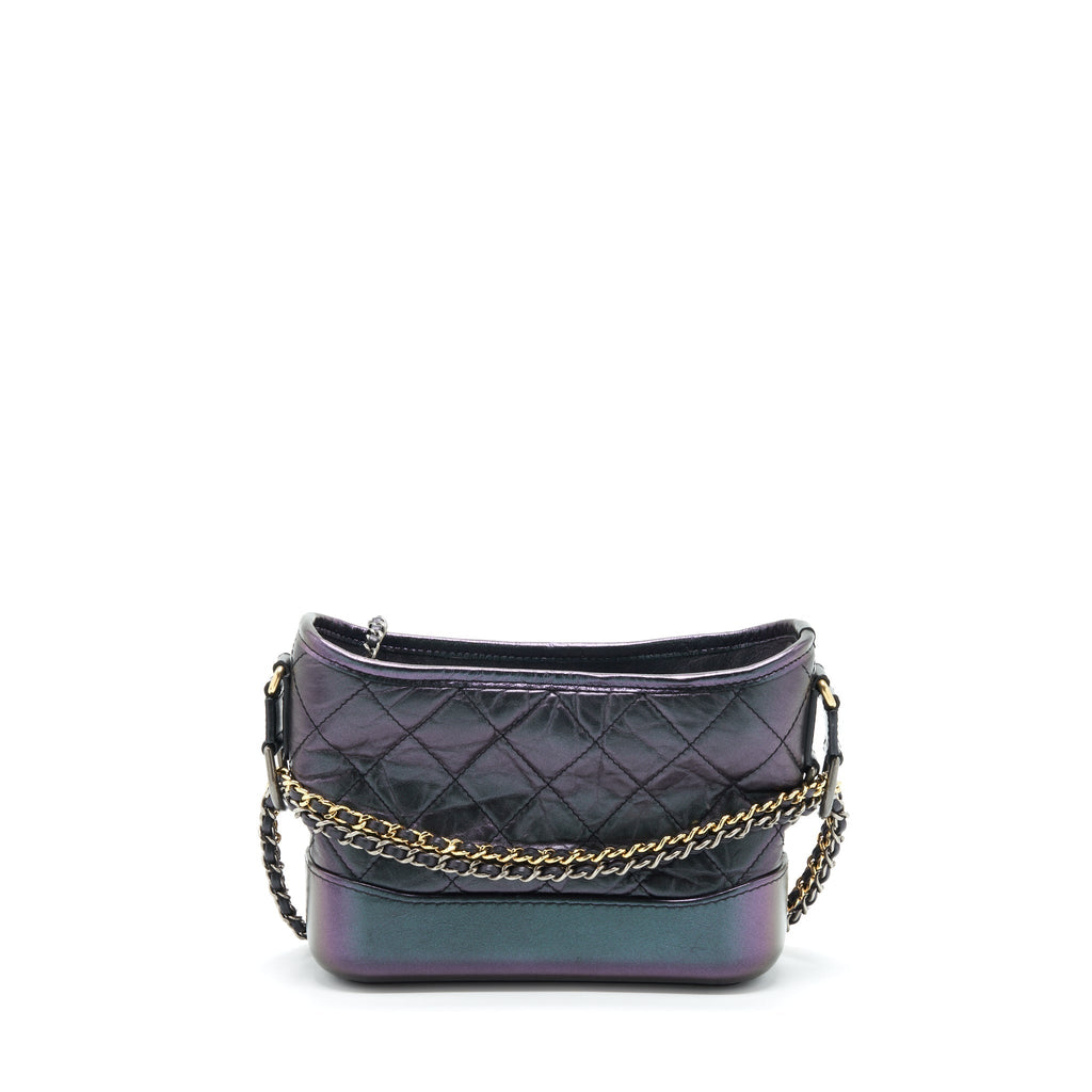 CHANEL SMALL GABRIELLE HOBO BAG LAMBSKIN IRIDESCENT PURPLE WITH GOLD/SILVER HARDWARE