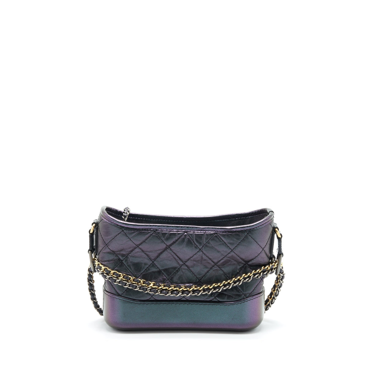 CHANEL SMALL GABRIELLE HOBO BAG LAMBSKIN IRIDESCENT PURPLE WITH GOLD/SILVER HARDWARE